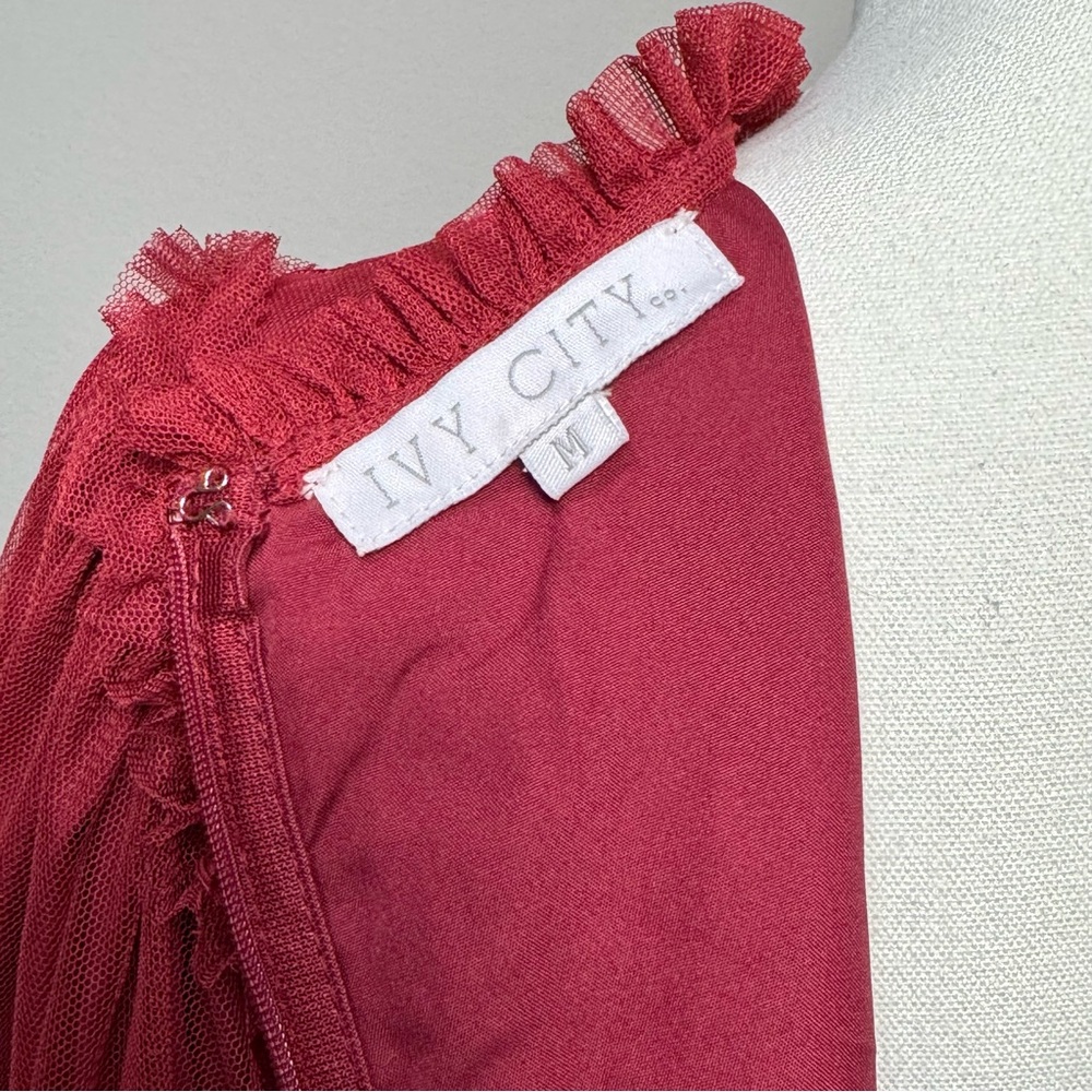 Ivy City Co. Anastasia Dress Sz M Dark Red Midi Embellished Tulle Holiday Party - Picture 10 of 14